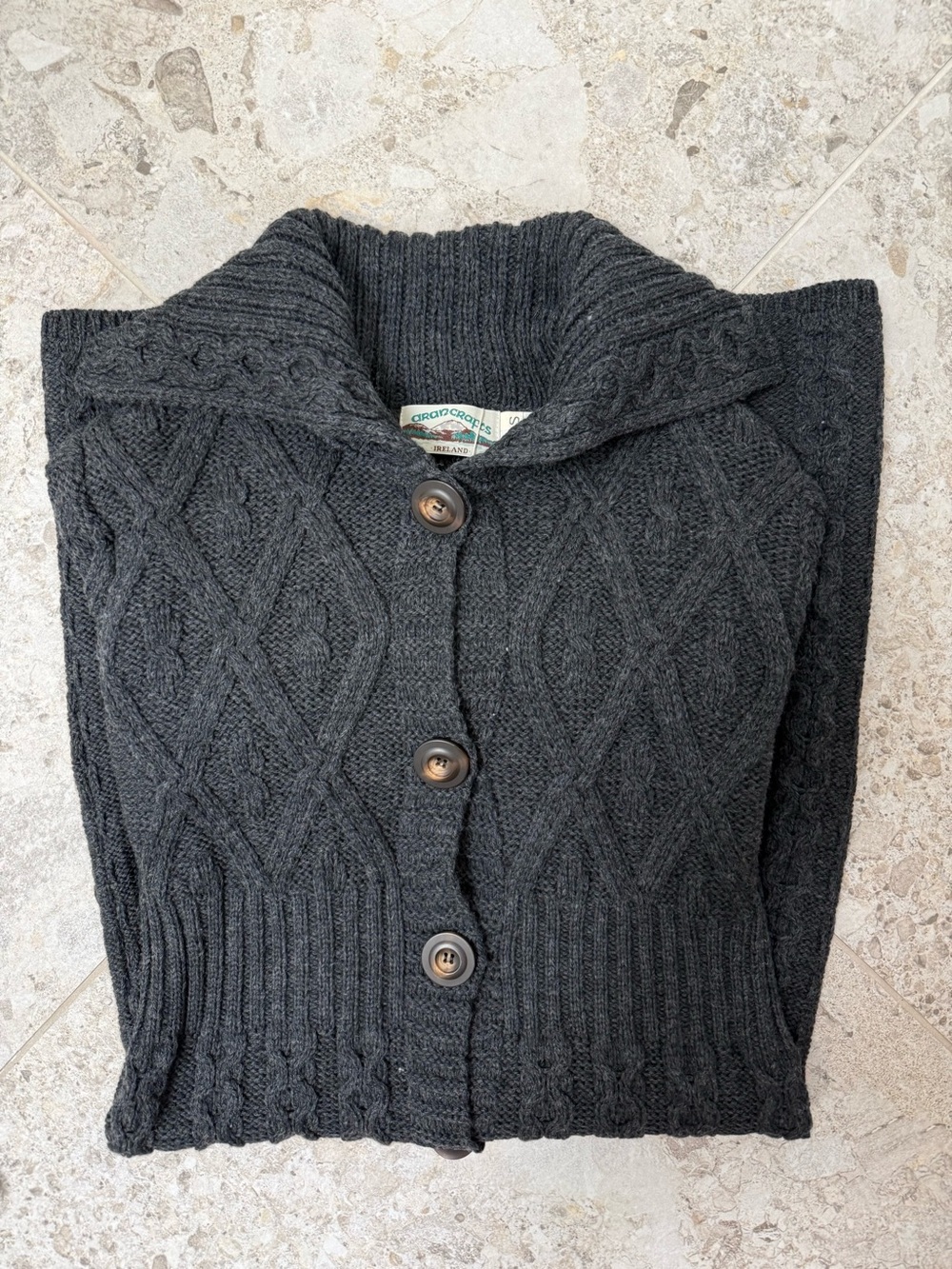 Aran Crafts Ireland 100% Meriono Wool Charcoal Flared cable knit coat - Size: S - Picture 4 of 11